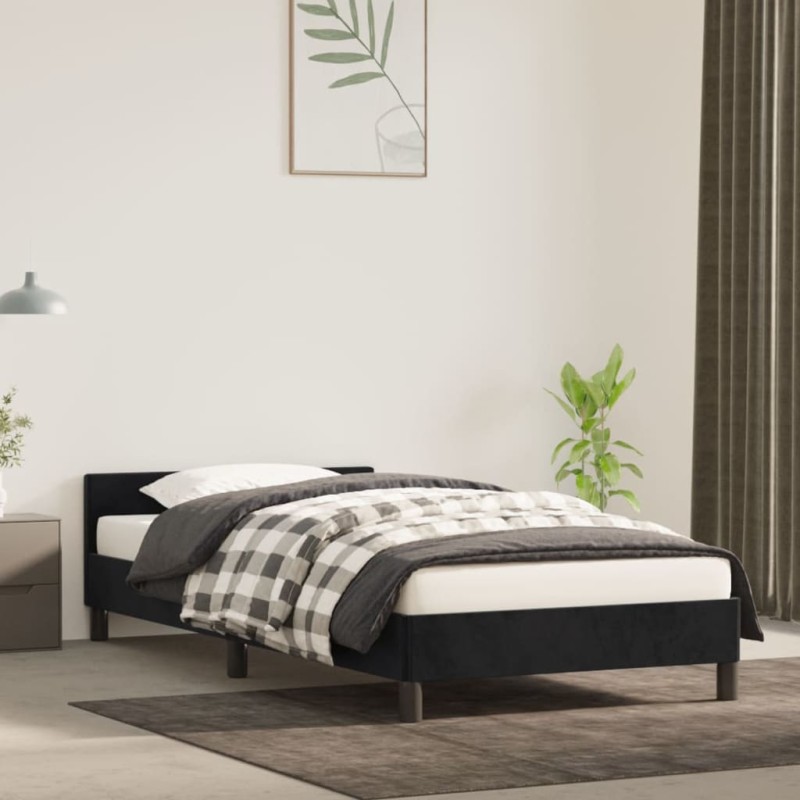 vidaXL Bettgestell mit Kopfteil Schwarz 90x200 cm Samt vidaXL Bettgestell mit Kopfteil Schwarz 90x200 cm Samt