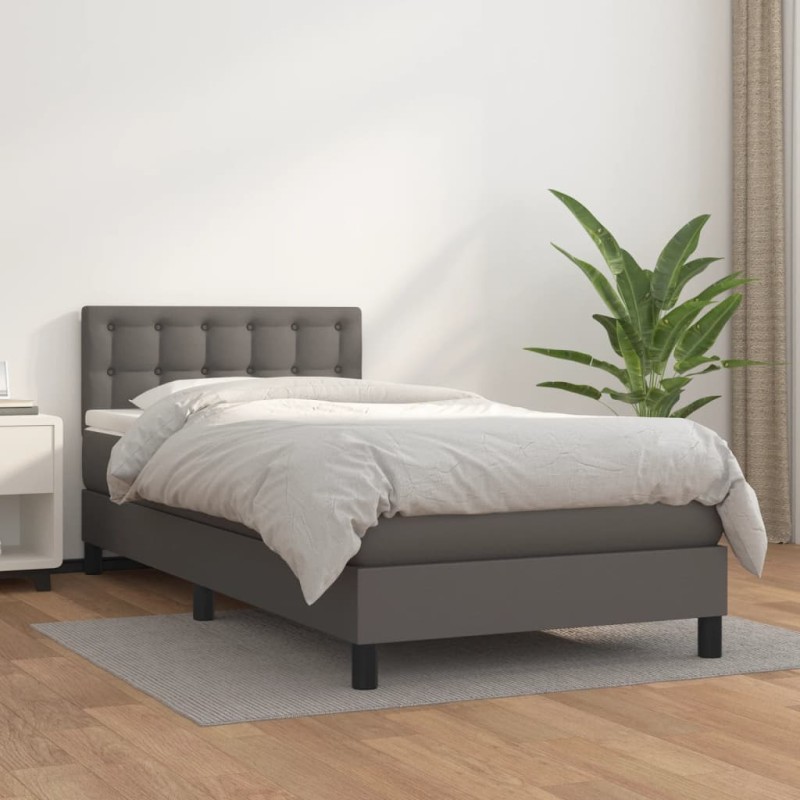 vidaXL Boxspringbett mit Matratze Grau 90x200 cm Kunstleder vidaXL Boxspringbett mit Matratze Grau 90x200 cm Kunstleder