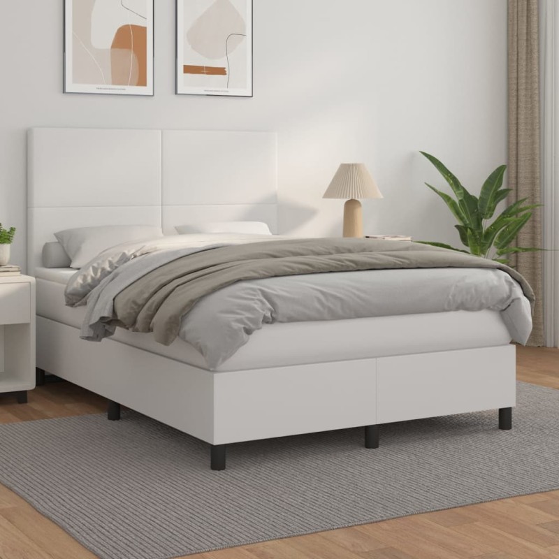 vidaXL Boxspringbett mit Matratze Weiß 140x200 cm Kunstleder vidaXL Boxspringbett mit Matratze Weiß 140x200 cm Kunstleder