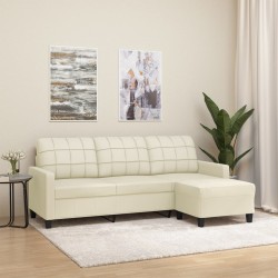 vidaXL 3-Sitzer-Sofa mit Hocker Creme 180 cm Kunstleder