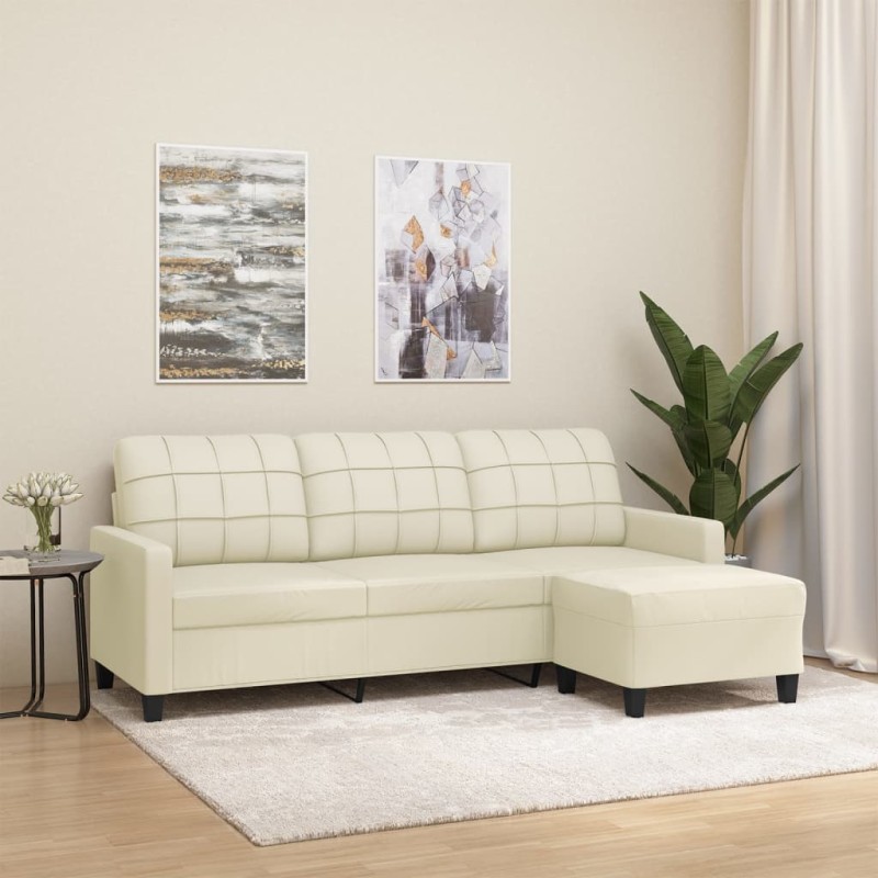 vidaXL 3-Sitzer-Sofa mit Hocker Creme 180 cm Kunstleder vidaXL 3-Sitzer-Sofa mit Hocker Creme 180 cm Kunstleder