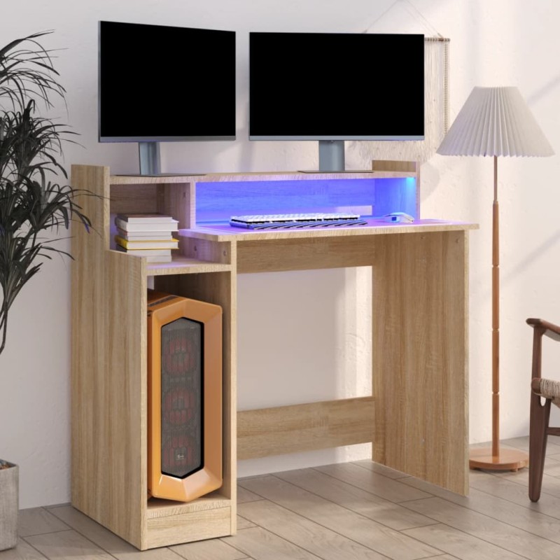 vidaXL Schreibtisch mit LEDs Sonoma-Eiche 97x45x90 cm Holzwerkstoff vidaXL Schreibtisch mit LEDs Sonoma-Eiche 97x45x90 cm Holzwerkstoff