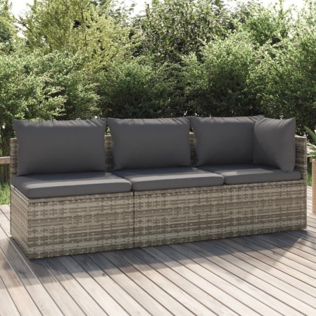 vidaXL 3-tlg. Garten-Lounge-Set mit Kissen Grau Poly Rattan