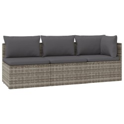 vidaXL 3-tlg. Garten-Lounge-Set mit Kissen Grau Poly Rattan