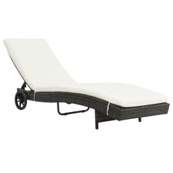 vidaXL Sonnenliegen 2 Stk. mit Rollen und Auflagen Poly Rattan Braun