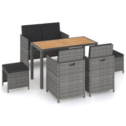 vidaXL 6-tlg. Garten-Essgruppe Poly Rattan Akazie Massivholz Grau