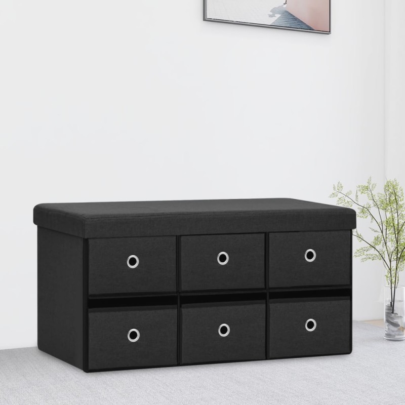 vidaXL Faltbare Sitzbank mit Stauraum Schwarz 76x38x38 cm Leinenoptik vidaXL Faltbare Sitzbank mit Stauraum Schwarz 76x38x38 cm Leinenoptik