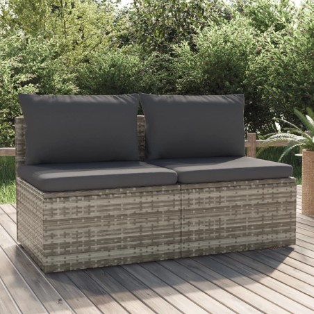 vidaXL Gartensofa 2-Sitzer mit Kissen Grau Poly Rattan