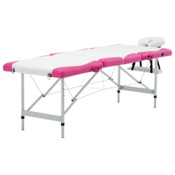 vidaXL Massageliege Klappbar 4-Zonen Aluminiumgestell Weiß und Rosa