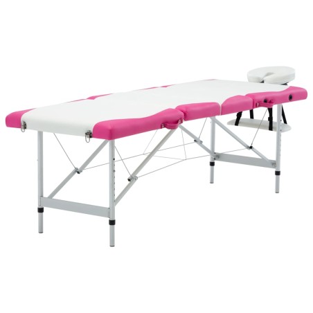 vidaXL Massageliege Klappbar 4-Zonen Aluminiumgestell Weiß und Rosa