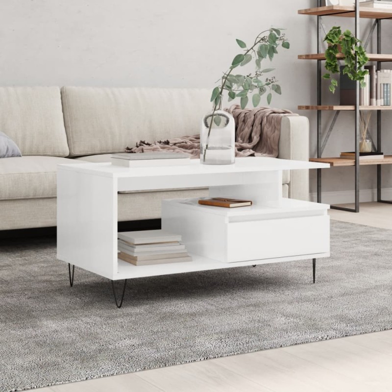 vidaXL Couchtisch Hochglanz-Weiß 90x49x45 cm Holzwerkstoff vidaXL Couchtisch Hochglanz-Weiß 90x49x45 cm Holzwerkstoff