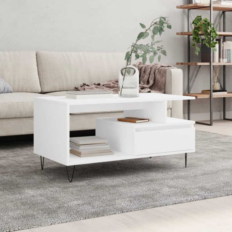 vidaXL Couchtisch Weiß 90x49x45 cm Holzwerkstoff vidaXL Couchtisch Weiß 90x49x45 cm Holzwerkstoff