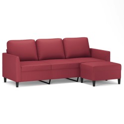 vidaXL 3-Sitzer-Sofa mit Hocker Weinrot 180 cm Kunstleder