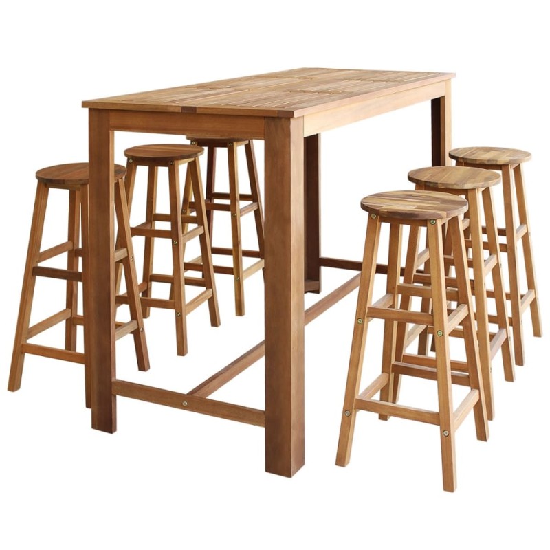 vidaXL Bartisch und Hocker-Set 7-tlg. Akazienholz Massiv vidaXL Bartisch und Hocker-Set 7-tlg. Akazienholz Massiv