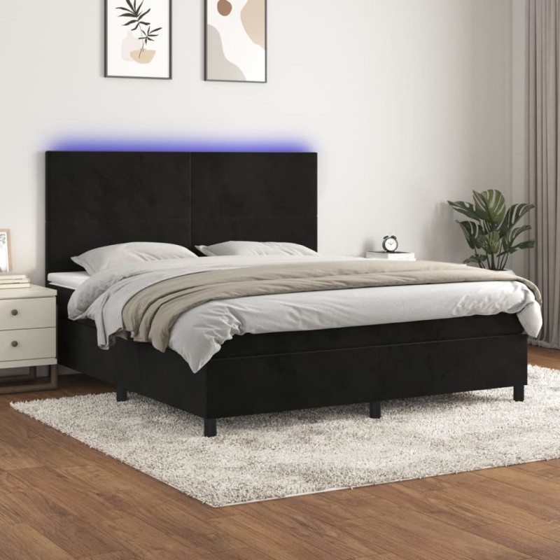 vidaXL Boxspringbett mit Matratze & LED Schwarz 180x200 cm Samt vidaXL Boxspringbett mit Matratze & LED Schwarz 180x200 cm Samt
