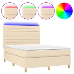 vidaXL Boxspringbett mit Matratze & LED Creme 140x190 cm Stoff