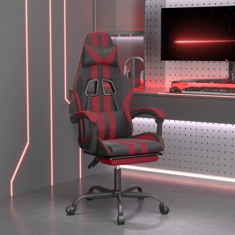 Gaming-Stuhl mit Fußstütze Drehbar Schwarz & Weinrot Kunstleder Gaming-Stuhl mit Fußstütze Drehbar Schwarz & Weinrot Kunstleder