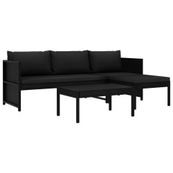 vidaXL 3-tlg. Garten-Lounge-Set mit Auflagen Poly Rattan Schwarz