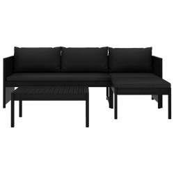 vidaXL 3-tlg. Garten-Lounge-Set mit Auflagen Poly Rattan Schwarz