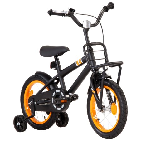 vidaXL Kinderfahrrad mit Frontgepäckträger 14 Zoll Schwarz und Orange  