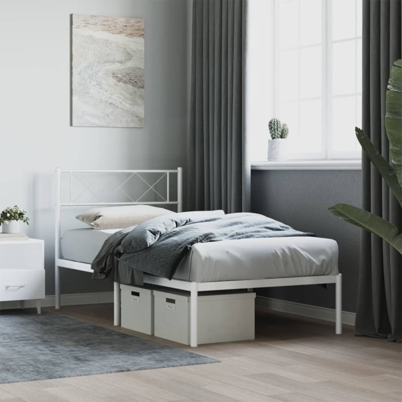 vidaXL Bettgestell mit Kopfteil Metall Weiß 100x190 cm vidaXL Bettgestell mit Kopfteil Metall Weiß 100x190 cm