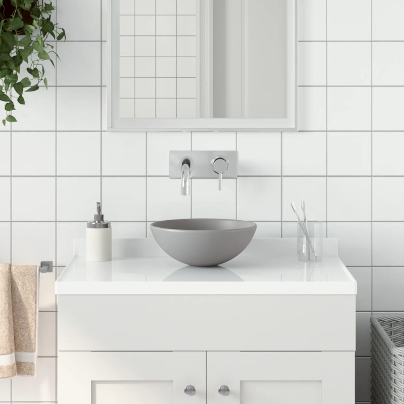 vidaXL Waschbecken Keramik Hellgrau Rund vidaXL Waschbecken Keramik Hellgrau Rund