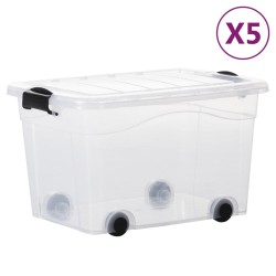 vidaXL Aufbewahrungsboxen mit Rollen & Deckeln 5 Stk. Transparent 40 L
