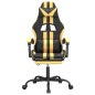 Gaming-Stuhl mit Fußstütze Drehbar Schwarz & Golden Kunstleder Gaming-Stuhl mit Fußstütze Drehbar Schwarz & Golden Kunstleder