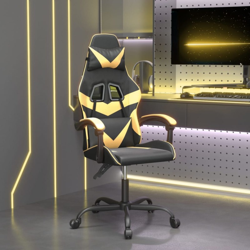 Gaming-Stuhl Drehbar Schwarz und Golden Kunstleder Gaming-Stuhl Drehbar Schwarz und Golden Kunstleder