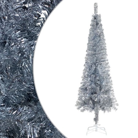 vidaXL Schlanker Weihnachtsbaum Silbern 210 cm 