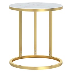 vidaXL Beistelltisch Golden und Weiße Marmor-Optik 45 cm Hartglas