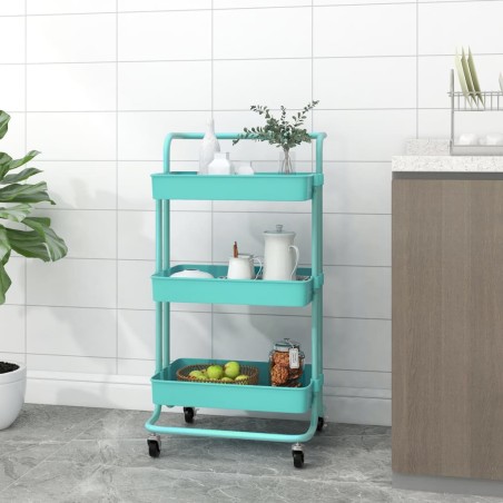 vidaXL Küchenwagen 3 Etagen Türkis 42x35x85 cm Eisen und ABS