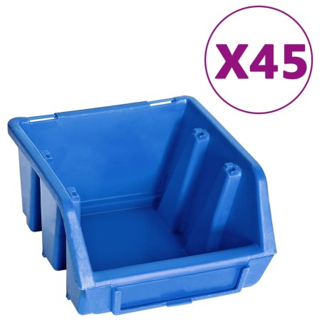 vidaXL 48tlg. Behälter-Set für Kleinteile mit Wandplatten Blau Schwarz
