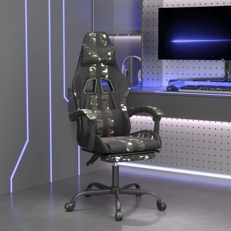 vidaXL Gamingstuhl mit Fußstütze Drehbar Schwarz Tarnfarben Kunstleder