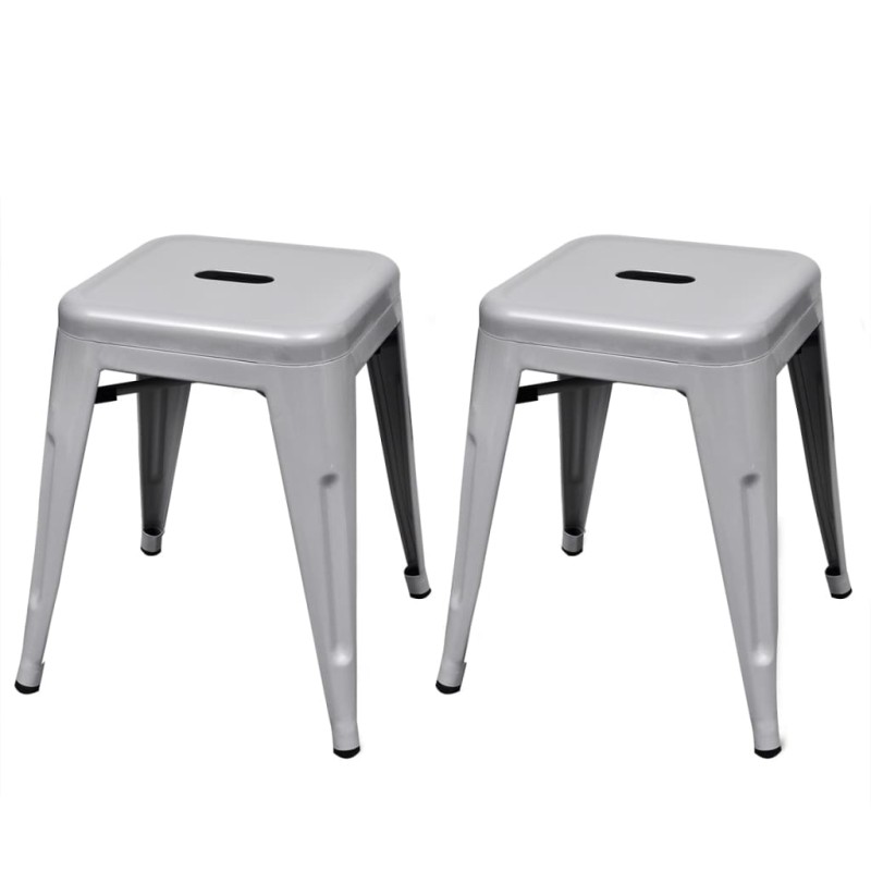 vidaXL Stapelbare Hocker 2 Stk. Grau Metall vidaXL Stapelbare Hocker 2 Stk. Grau Metall