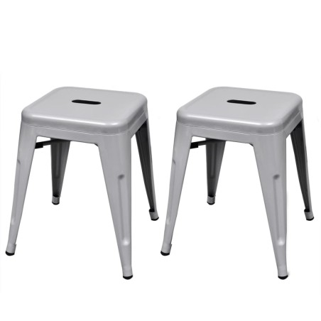 vidaXL Stapelbare Hocker 2 Stk. Grau Metall