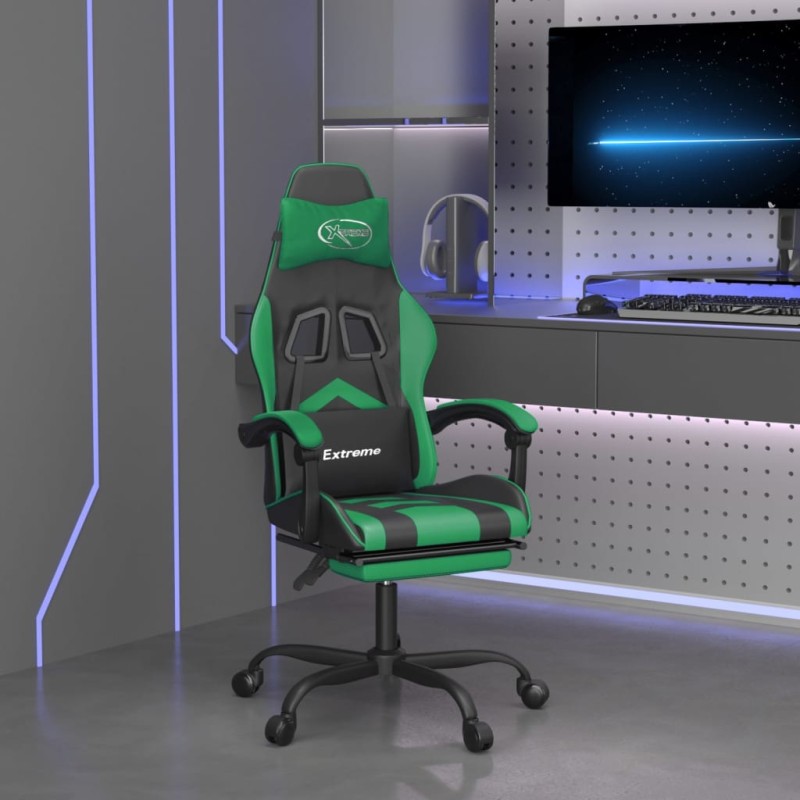 vidaXL Gaming-Stuhl mit Fußstütze Drehbar Schwarz & Grün Kunstleder vidaXL Gaming-Stuhl mit Fußstütze Drehbar Schwarz & Grün Kunstleder