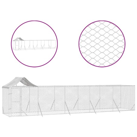 vidaXL Outdoor-Hundezwinger mit Dach Silbern 10x2x2,5 m Stahl Verzinkt