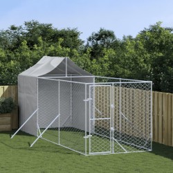 vidaXL Outdoor-Hundezwinger mit Dach Silbern 2x6x2,5m Verzinkter Stahl