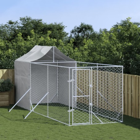 vidaXL Outdoor-Hundezwinger mit Dach Silbern 2x6x2,5m Verzinkter Stahl