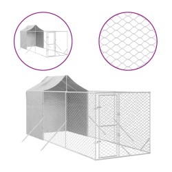 vidaXL Outdoor-Hundezwinger mit Dach Silbern 2x6x2,5m Verzinkter Stahl