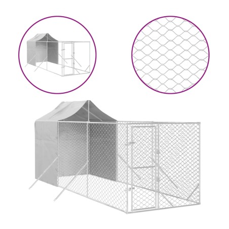 vidaXL Outdoor-Hundezwinger mit Dach Silbern 2x6x2,5m Verzinkter Stahl