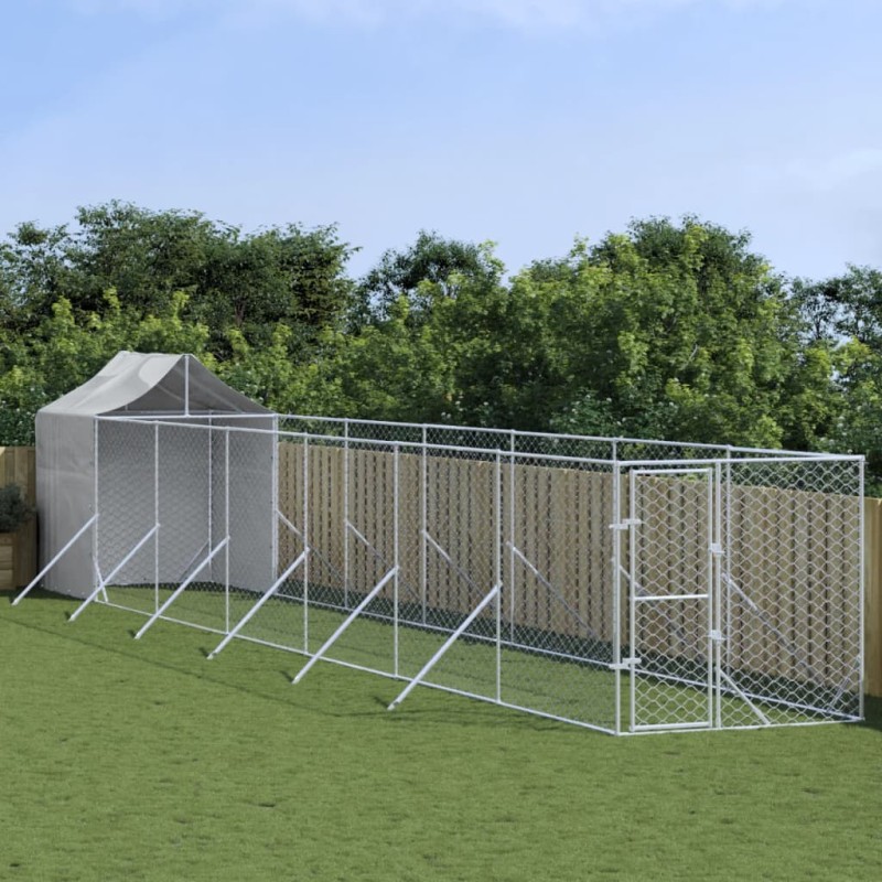 vidaXL Outdoor-Hundezwinger mit Dach Silbern 2x14x2,5 m Stahl Verzinkt vidaXL Outdoor-Hundezwinger mit Dach Silbern 2x14x2,5 m Stahl Verzinkt