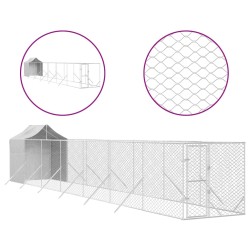 vidaXL Outdoor-Hundezwinger mit Dach Silbern 2x14x2,5 m Stahl Verzinkt