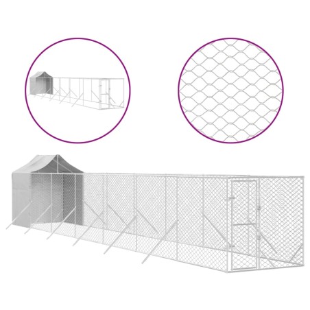 vidaXL Outdoor-Hundezwinger mit Dach Silbern 2x14x2,5 m Stahl Verzinkt