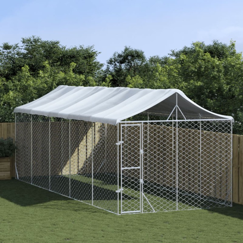 vidaXL Outdoor-Hundezwinger mit Dach Silbern 3x7,5x2,5m Stahl Verzinkt vidaXL Outdoor-Hundezwinger mit Dach Silbern 3x7,5x2,5m Stahl Verzinkt