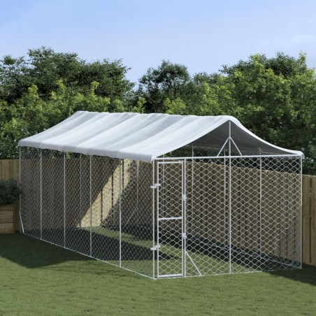 vidaXL Outdoor-Hundezwinger mit Dach Silbern 3x7,5x2,5m Stahl Verzinkt