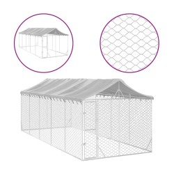 vidaXL Outdoor-Hundezwinger mit Dach Silbern 3x7,5x2,5m Stahl Verzinkt