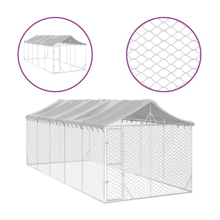vidaXL Outdoor-Hundezwinger mit Dach Silbern 3x7,5x2,5m Stahl Verzinkt