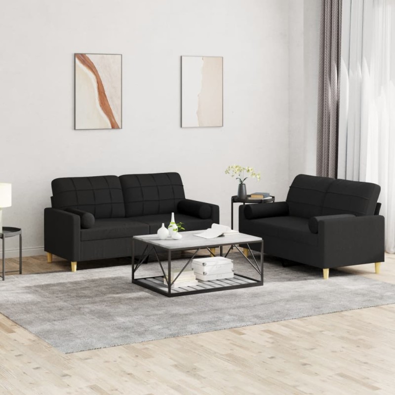vidaXL 2-tlg. Sofagarnitur mit Kissen Schwarz Stoff vidaXL 2-tlg. Sofagarnitur mit Kissen Schwarz Stoff